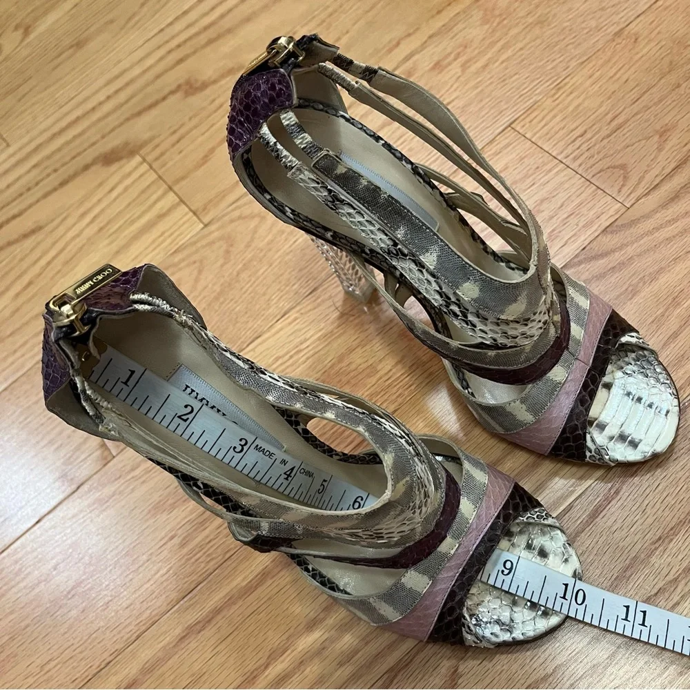 Jimmy Choo Multi Color Python and Lizard Cyndi Lucite Rhinestone Heels - Picture 13 of 15
